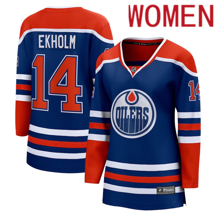 Women Edmonton Oilers #14 Mattias Ekholm Fanatics Branded Royal Home Breakaway NHL Jersey->edmonton oilers->NHL Jersey